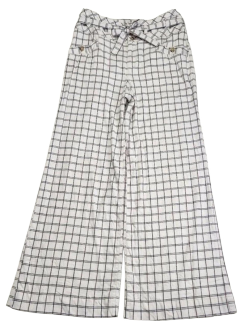 ANTHROPOLOGIE Ivory & Black Window Pane Plaid Wide Leg High Waist Trousers Sz 6 - Picture 2 of 10